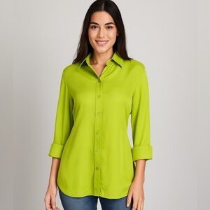 Zara Green Fitted Long Sleeve Notched Collar Shirt🍏